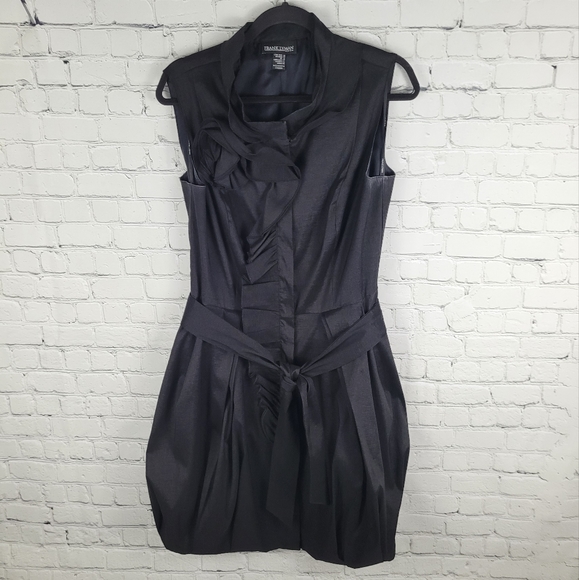 FRANK LYMAN | vintage chiffon belted rosette ruffle button up bubble skirt dress - Picture 2 of 7